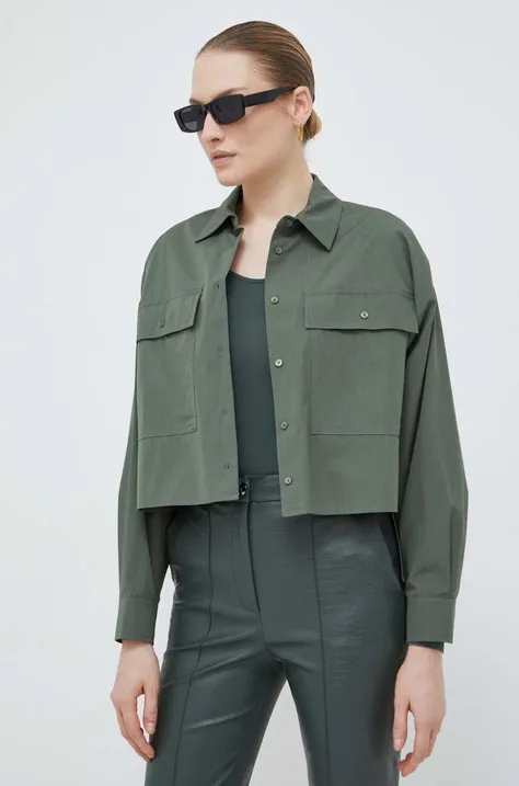 Bavlnená košeľa Weekend Max Mara dámska,zelená farba,voľný strih,s klasickým golierom,2415111011600