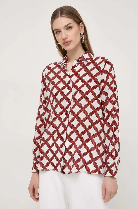 Marella cămașă de mătase culoarea bej, cu guler clasic, regular 2413110000000