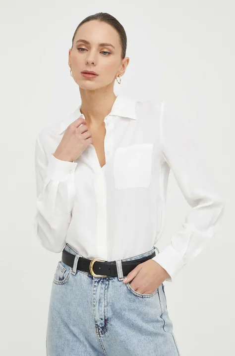 Košulja s primjesom svile MAX&Co. boja: bijela, regular, s klasičnim ovratnikom