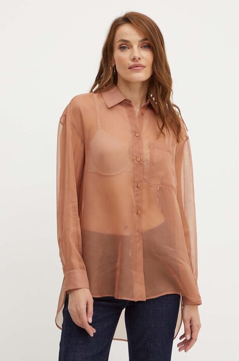 MAX&Co. camasa femei, culoarea maro, cu guler clasic, relaxed, 2416111041200