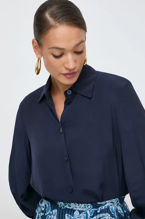 Риза Armani Exchange дамска в тъмносиньо със свободна кройка с класическа яка 3DYC09 YNXZZ