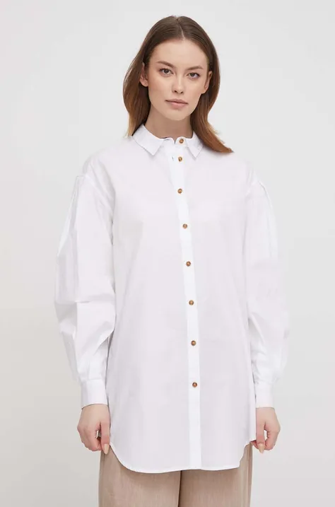 Bavlnená košeľa Barbour dámska, biela farba, voľný strih, s klasickým golierom