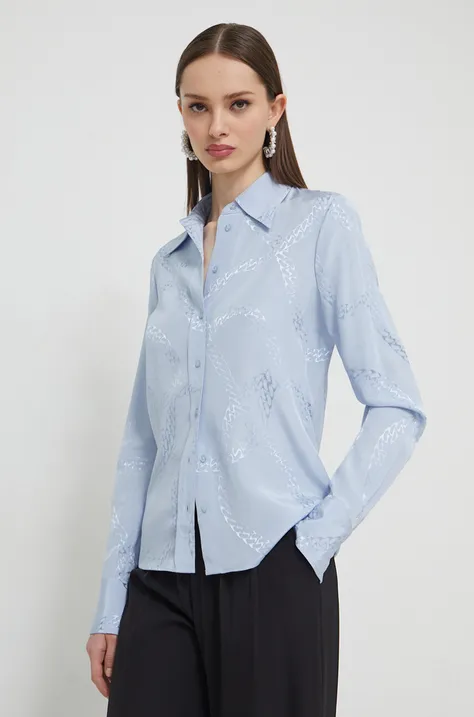 Риза HUGO дамска в синьо със стандартна кройка с класическа яка 50515254