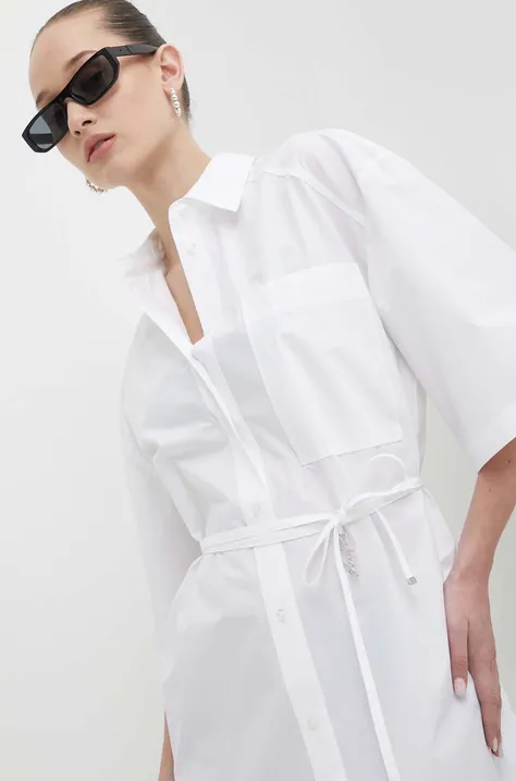 Бавовняна сорочка HUGO жіноча колір білий relaxed класичний комір 50512828