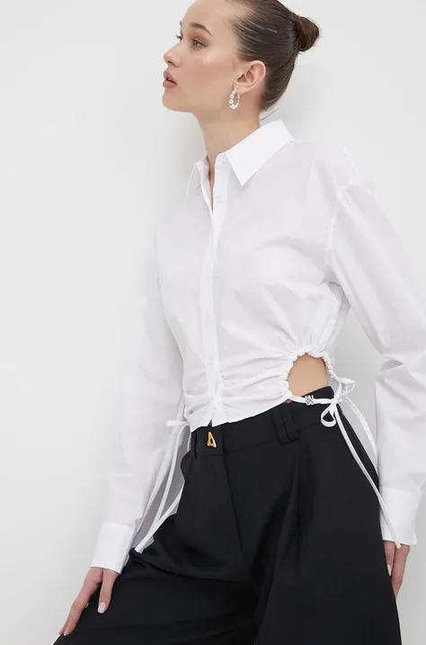 Хлопковая рубашка HUGO женская цвет белый slim классический воротник 50512837