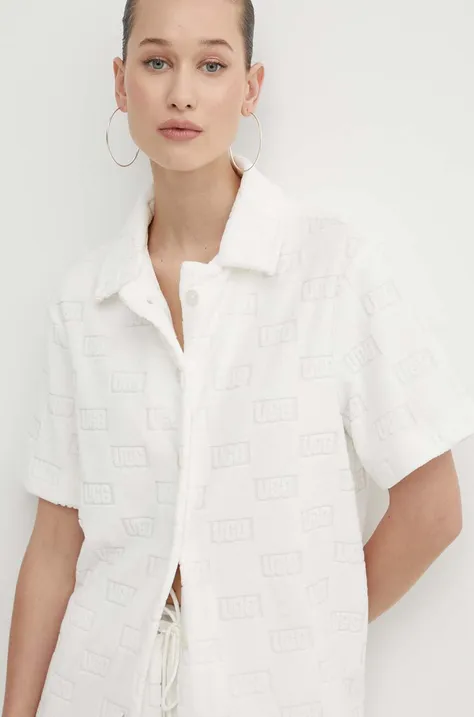 Košulja UGG za žene, boja: bijela, regular, s klasičnim ovratnikom, 1153970