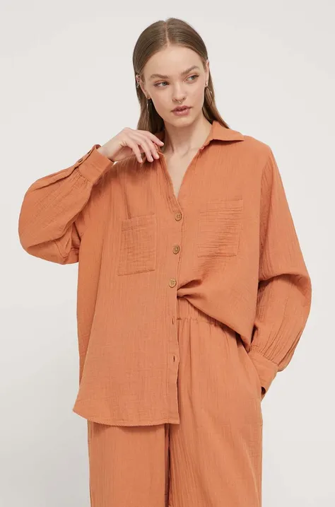 Pamučna košulja Billabong Swell za žene, boja: narančasta, relaxed, s klasičnim ovratnikom, ABJWT00487