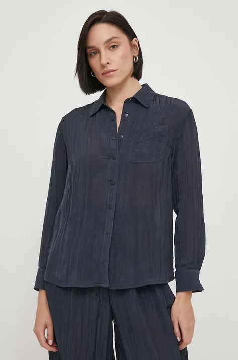 Košeľa Emporio Armani dámska, tmavomodrá farba, regular, s klasickým golierom, 3D2C61 2NFUZ