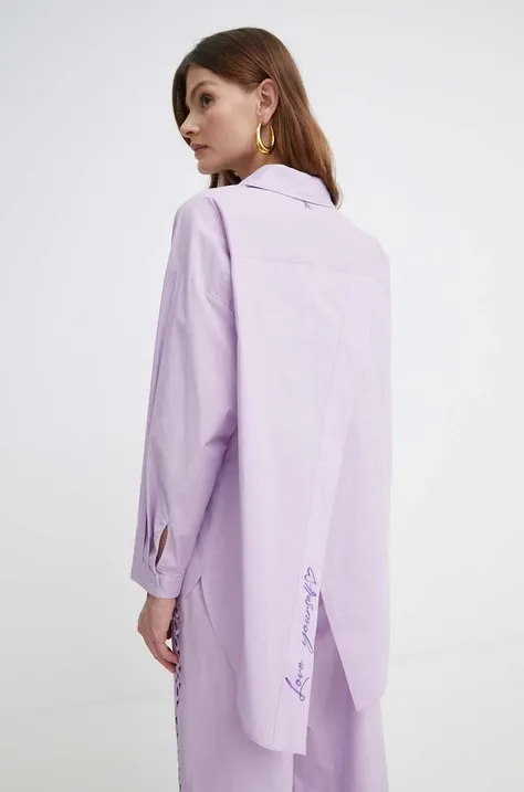 Риза Twinset дамска в лилаво със свободна кройка с класическа яка