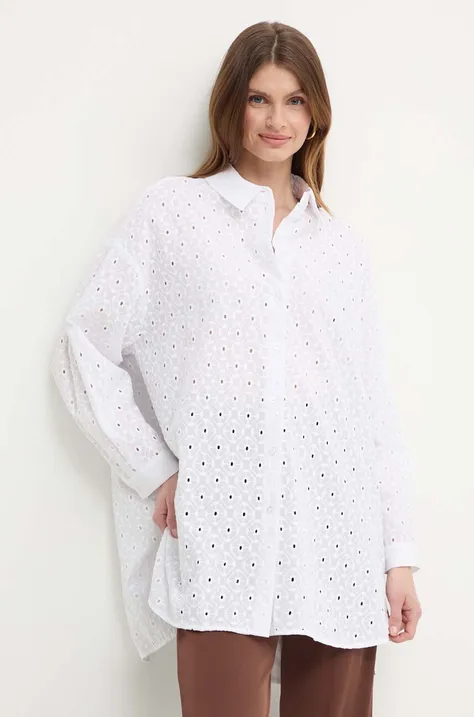Риза Twinset дамска в бяло със свободна кройка с класическа яка