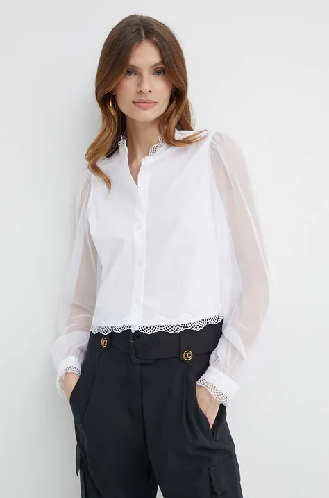 Памучна риза Twinset дамска в бяло със стандартна кройка