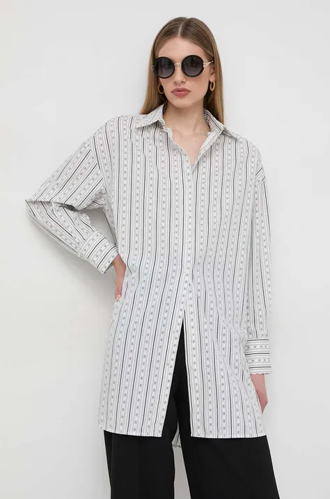 Bavlnená košeľa Twinset dámska, biela farba, voľný strih, s klasickým golierom