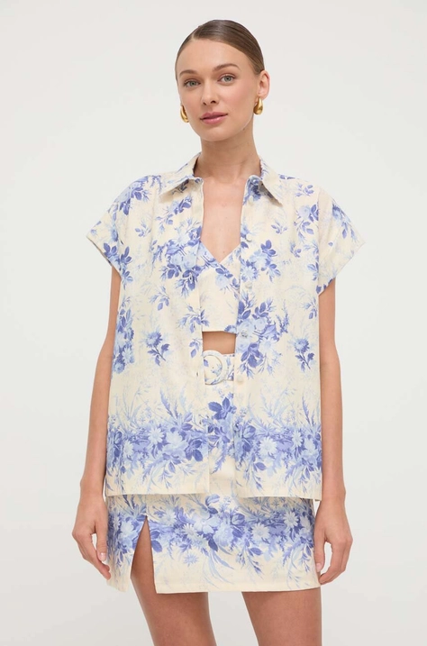 Twinset camicia di lino colore blu