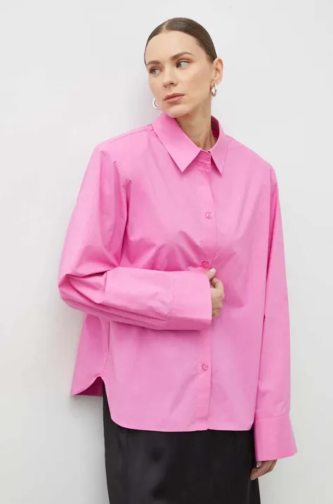 Pamučna košulja Gestuz za žene, boja: ružičasta, relaxed, s klasičnim ovratnikom