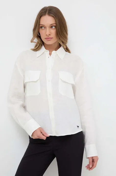 Lněná košile Weekend Max Mara bílá barva, relaxed, s klasickým límcem