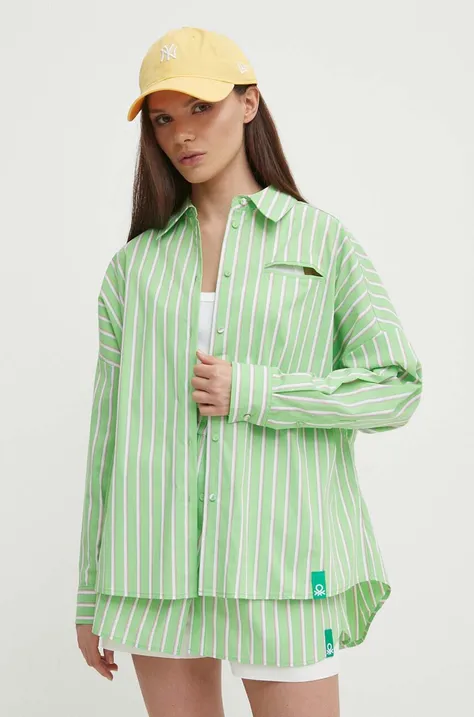 Košeľa United Colors of Benetton dámska, zelená farba, voľný strih, s klasickým golierom