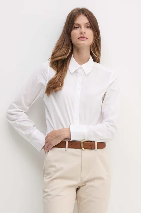 Bavlnená košeľa United Colors of Benetton dámska, biela farba, regular, s klasickým golierom