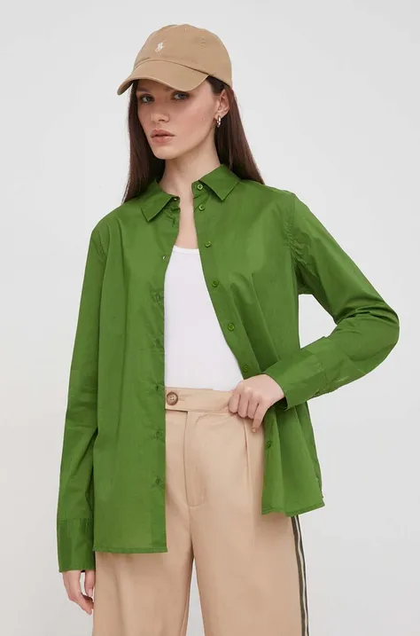 Бавовняна сорочка United Colors of Benetton жіноча колір зелений regular класичний комір