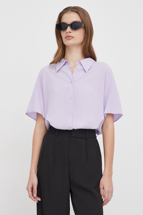 United Colors of Benetton camasa femei, culoarea violet, cu guler clasic, relaxed
