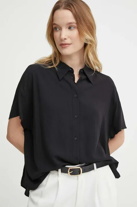 Košile United Colors of Benetton dámská, černá barva, relaxed, s klasickým límcem
