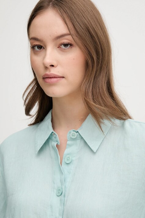 United Colors of Benetton сорочка жіноча лляна — SS24-KDD0CL, бірюзовий — фото 4