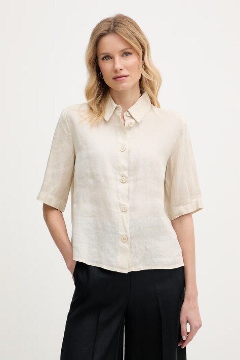 United Colors of Benetton koszula damska lniana beżowa gładka 5BML5QB75