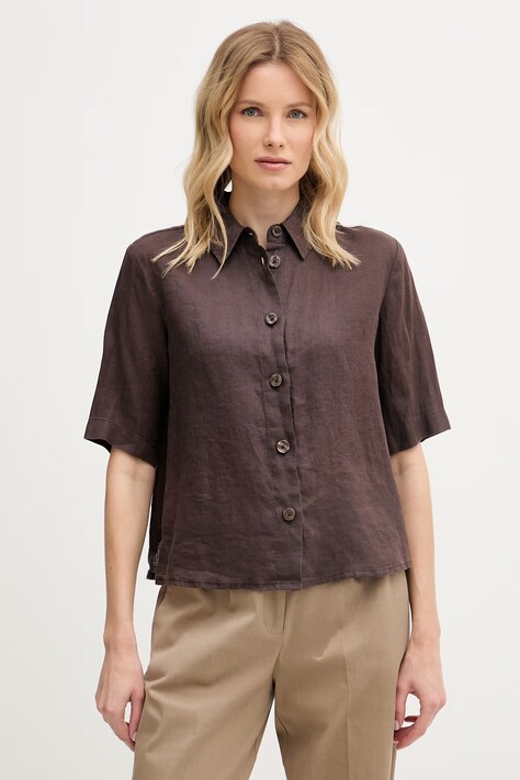 United Colors of Benetton koszula damska lniana brązowa gładka 5BML5QB75