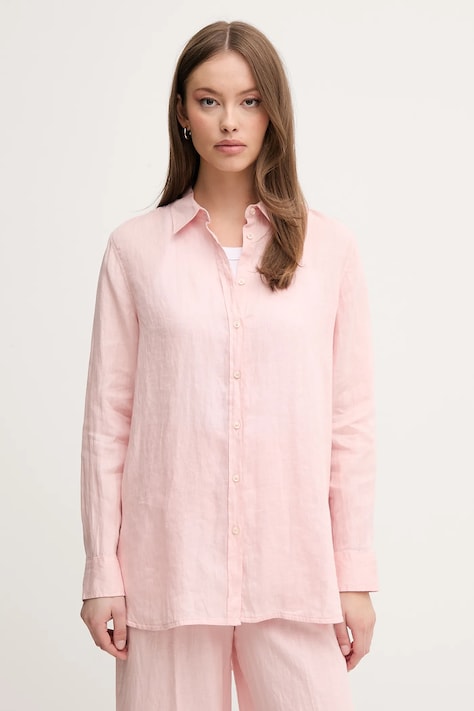 Ľanová košeľa United Colors of Benetton zelená farba, regular, s klasickým golierom