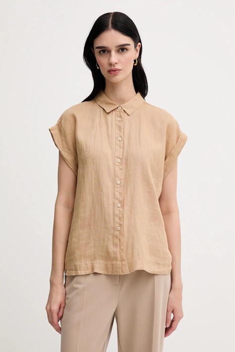 United Colors of Benetton camasa de in culoarea bej, cu guler clasic, regular