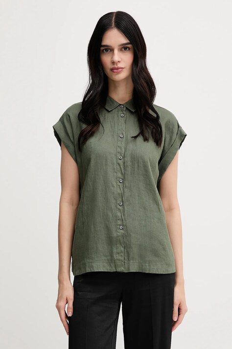 United Colors of Benetton camicia di lino colore beige