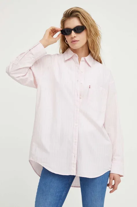 Памучна риза Levi's дамска в розово със свободна кройка с класическа яка