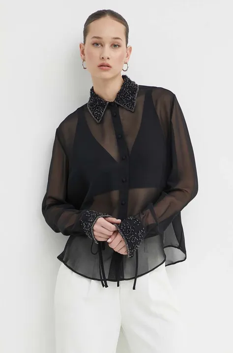 Košeľa Blugirl Blumarine dámska, čierna farba, regular, s klasickým golierom, RA4081.T3854