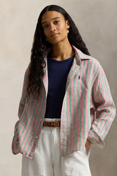 Polo Ralph Lauren koszula lniana kolor różowy relaxed z kołnierzykiem klasycznym 211935130