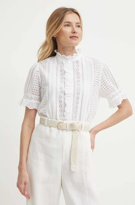 Бавовняна сорочка Polo Ralph Lauren жіноча колір білий regular зі стійкою 211935147