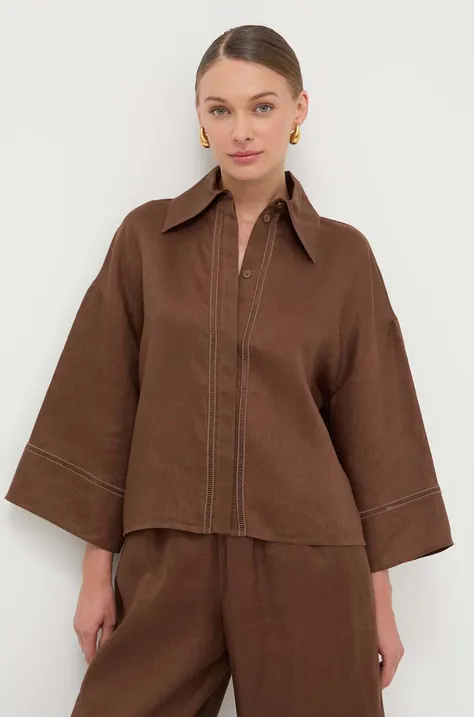 Сорочка з льону Max Mara Leisure колір коричневий relaxed класичний комір