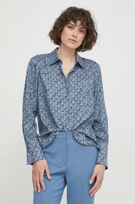 Sisley koszula damska kolor niebieski regular z kołnierzykiem klasycznym