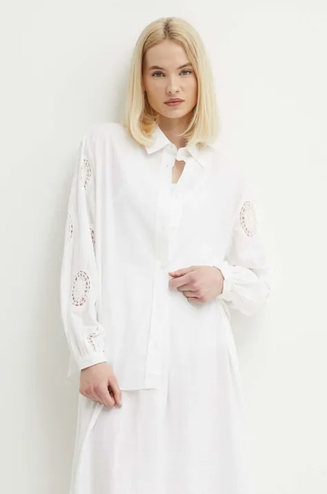 Хлопковая рубашка Sisley женская цвет белый relaxed классический воротник