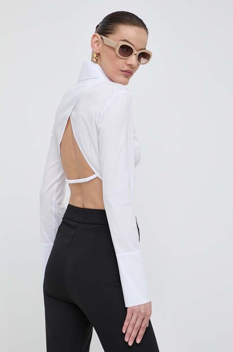 Patrizia Pepe camasa femei, culoarea alb, cu guler clasic, slim