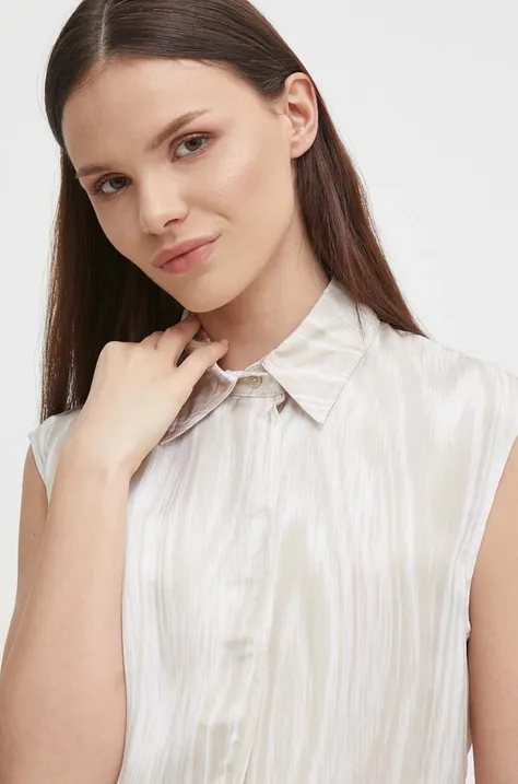 Košeľa Calvin Klein dámska, béžová farba, regular, s klasickým golierom, K20K206682