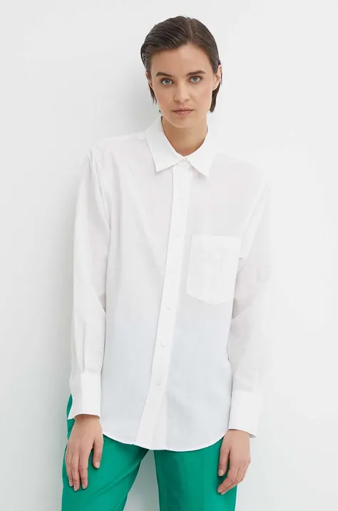Košeľa s prímesou ľanu Calvin Klein biela farba,voľný strih,s klasickým golierom,K20K206694