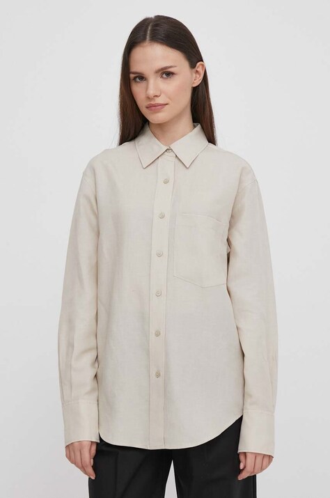 Calvin Klein camicia in lino misto colore beige