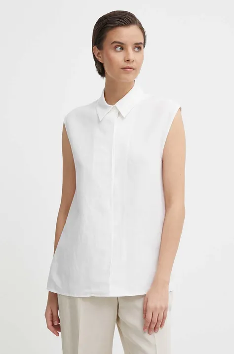 Košeľa s prímesou ľanu Calvin Klein béžová farba,voľný strih,s klasickým golierom,K20K206696