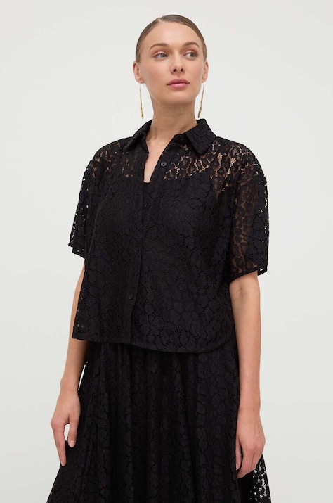 MICHAEL Michael Kors camasa femei, culoarea negru, cu guler clasic, relaxed