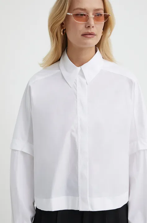 Bavlnená košeľa Ivy Oak dámska, biela farba, voľný strih, s klasickým golierom, IO112327