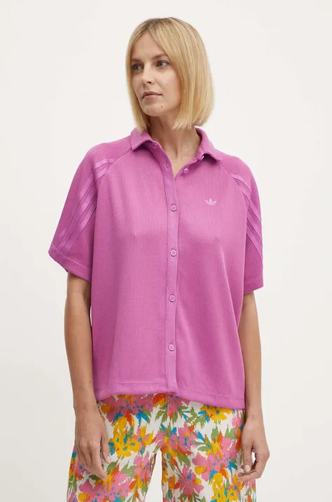 Košile adidas Originals dámská, fialová barva, relaxed, s klasickým límcem, IT9717