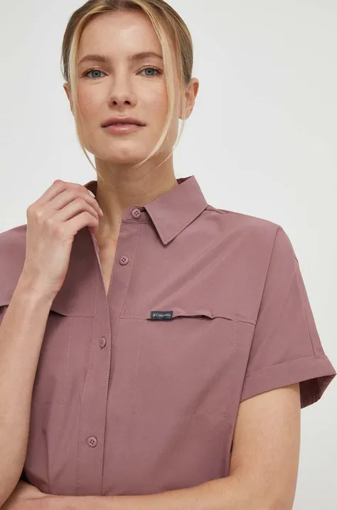 Košile Columbia Boundless Trek dámská, růžová barva, regular, s klasickým límcem, 2073031