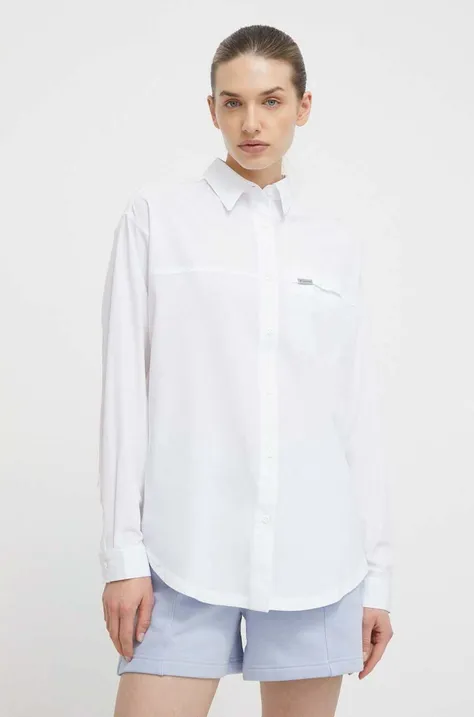 Риза Columbia Boundless Trek дамска в бяло със свободна кройка с класическа яка 2073061
