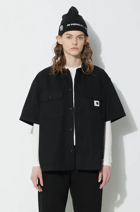 Сорочка Carhartt WIP S/S Craft Shirt жіноча колір чорний relaxed класичний комір I033275.8902