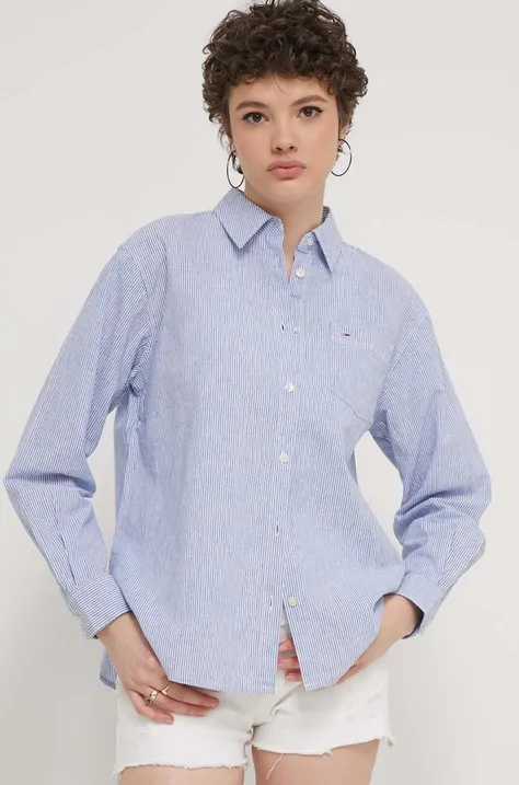 Košulja s dodatkom lana Tommy Jeans relaxed, s klasičnim ovratnikom