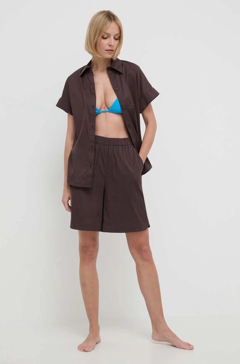 Plážová košile Max Mara Beachwear dámská, hnědá barva, regular, s klasickým límcem, 2416111019600